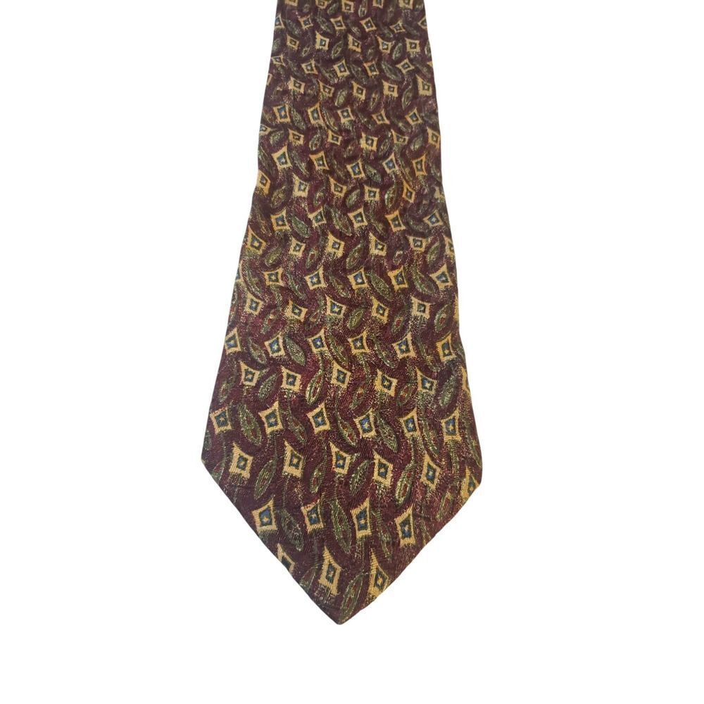 Vintage Z Uomo Neck Tie Mens Burgundy Green Cream Abstract Business Church
